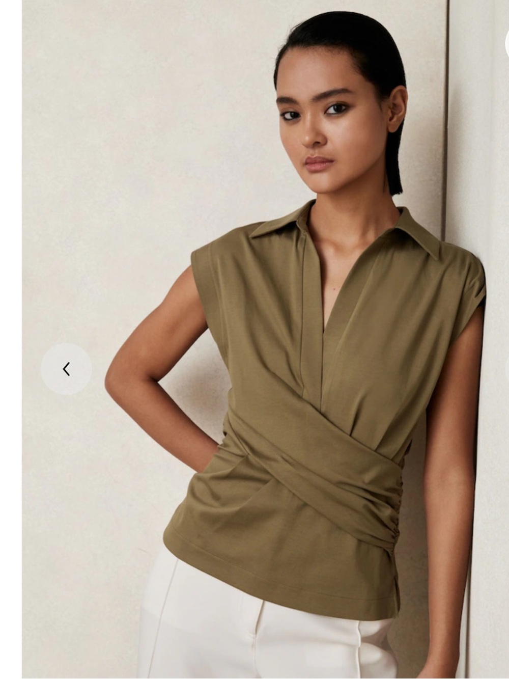 Reiss Jean Stretch-Cotton Wrap-Front Collar Top